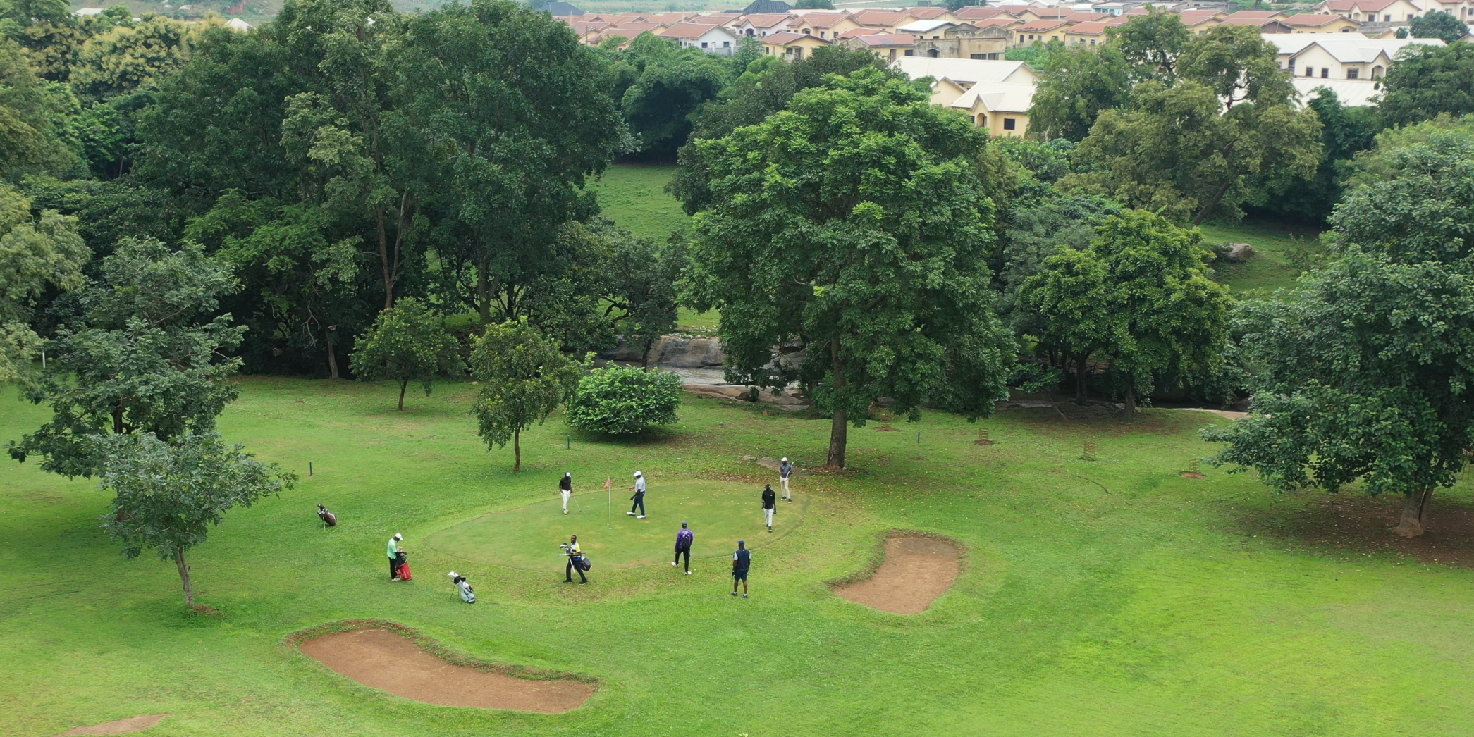 Golf green with water